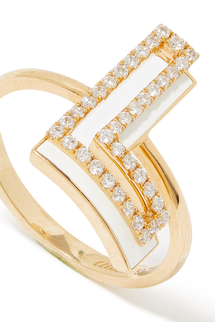 Letter L Silhouette Ring, 18k Yellow Gold with Diamonds