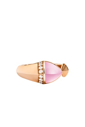 Venus Midi Ring, 18k Rose Gold with Pink Coral & Diamonds