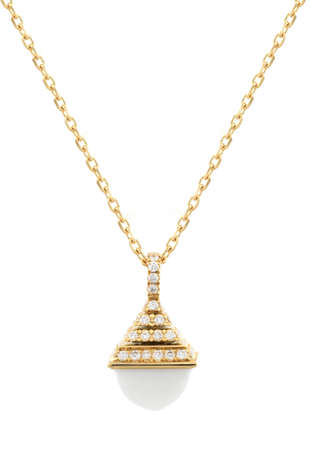 Cleo Mini Rev Pendant, 18k Yellow Gold with White Agate & Diamonds