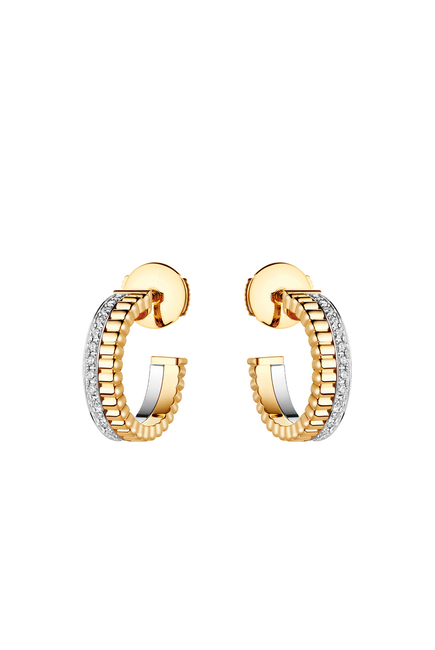 Quatre Hoop Earrings, 18k Mixed Gold & Diamonds