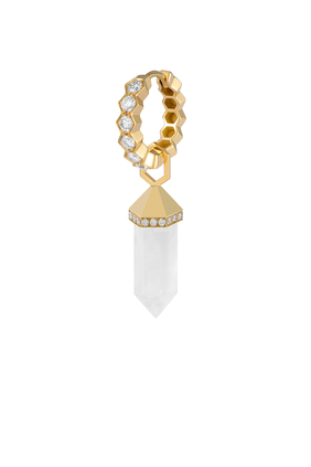 Chakra Small Single Earring, 18k Yellow Gold with Milky Quartz & Diamonds