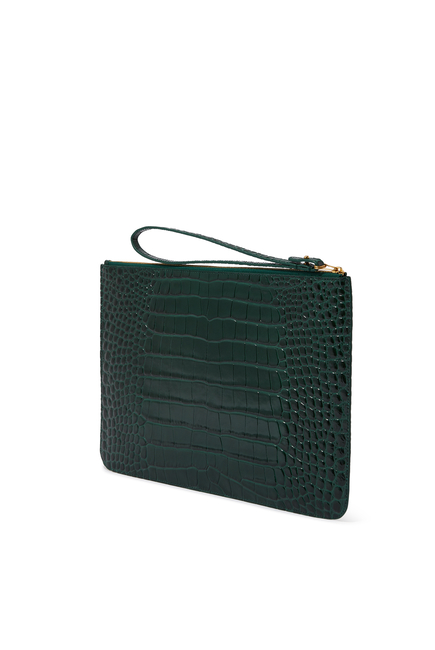 Croc-Embossed Leather Pouch