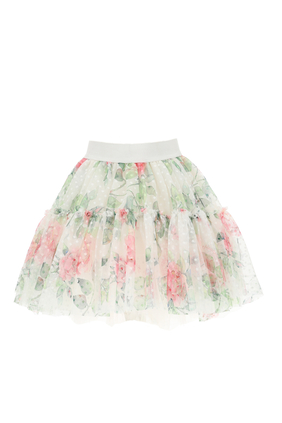 Rose Print Tiered Skirt