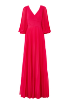 Chiffon Pleated V Neck Gown