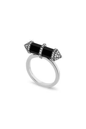 Chakra Small Horizontal Ring, 18k White Gold with Diamonds & Black Onyx