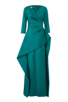 Stretch Taffeta Three-Quarter Sleeve Gown