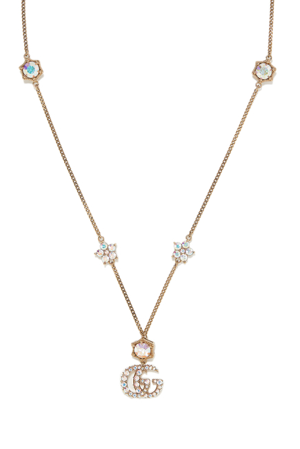 Double G Necklace, Gold-Plated Metal & Crystals