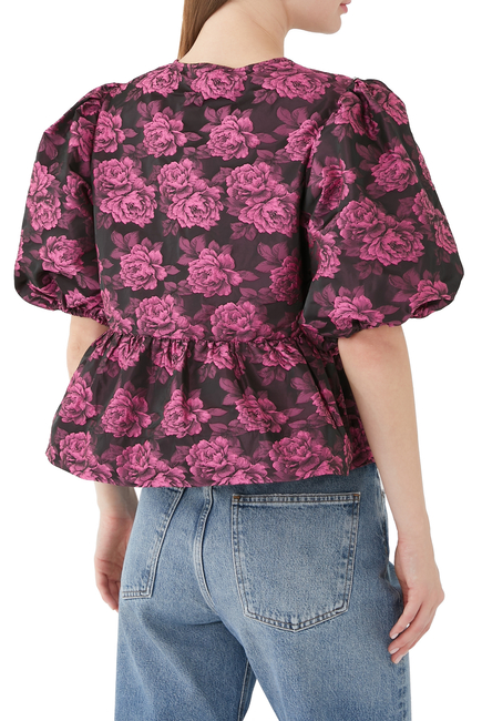 Botanical Jacquard Peplum Blouse