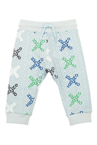 X Logo Print Blue Cotton Sweatpants