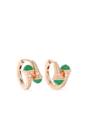 Cleo Huggie Earrings, 18k Rose Gold with Green Agate & Diamonds