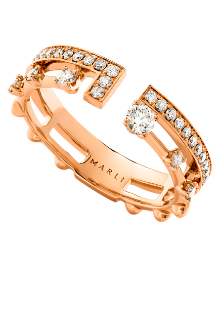 Avenues  Index Ring, 18k Rose Gold with Full Diamonds