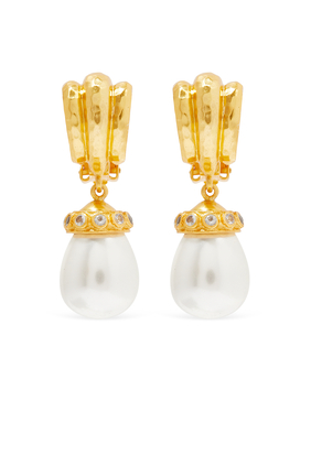 Madonna Clip On Earrings, 24K Gold-Plated Brass & Pearl