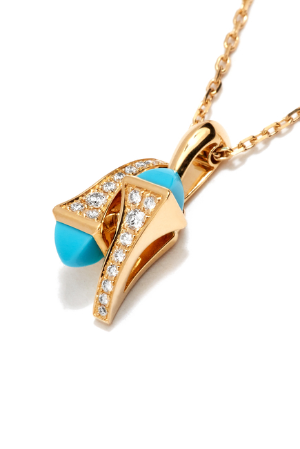 Cleo Diamond Huggie Pendant, 18K Yellow Gold with Turquoise Stone & Diamonds