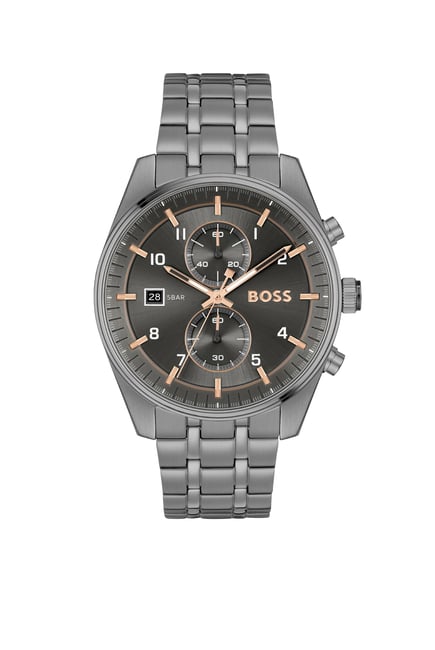 Grey-Plated Chronograph Watch With Gold-Tone Details