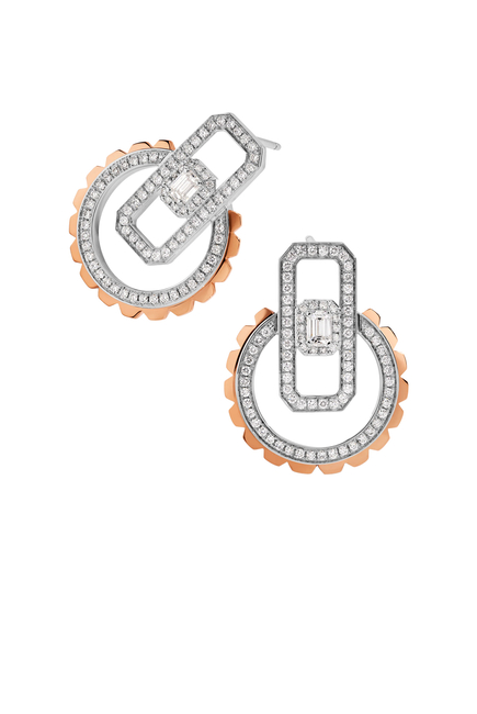Empire Two-Tone Earrings, 18k Mix Gold with Diamonds