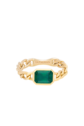 Vintage Thick Chain, 18k Yellow Gold & Emerald