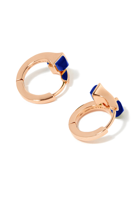 Cleo Huggie Earrings, 18k Rose Gold with Lapis Lazuli & Diamonds