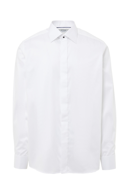 White Signature Twill Tuxedo Shirt