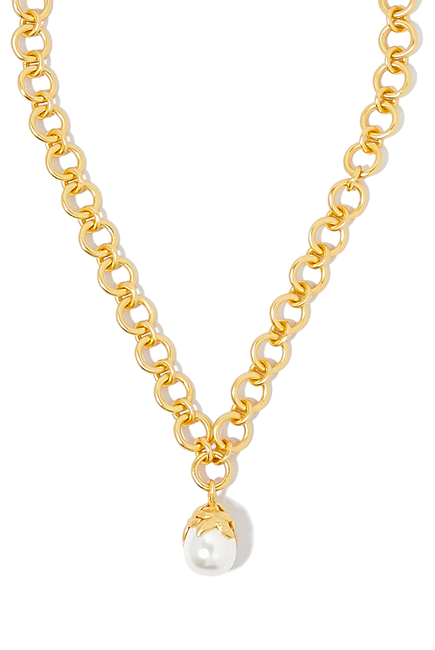 Gemma Necklace, 24k Yellow Gold-Plated Brass & Pearl