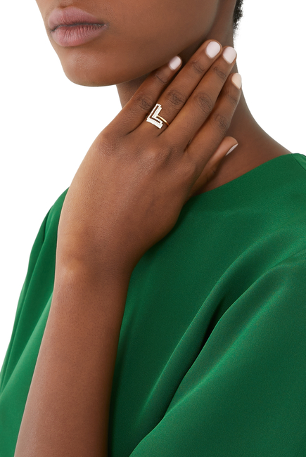 Letter L Silhouette Ring, 18k Yellow Gold with Diamonds