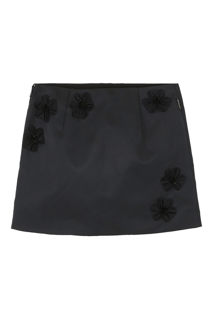 Satin Flower Embroidered Mini Skirt