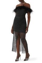Rhinestone Embellished Feather Midi Dress