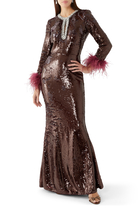 Sequin Feather Maxi Dress