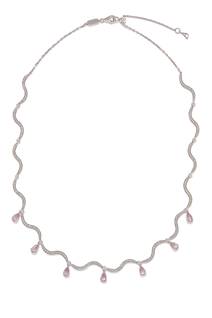 Wave Choker, 18k White Gold, Diamonds & Pink Sapphires