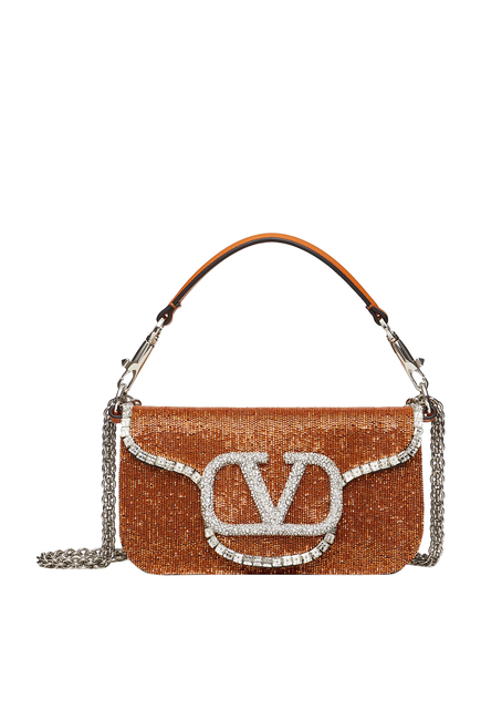 Valentino Garavani Locò Embroidered Crystal Shoulder Bag