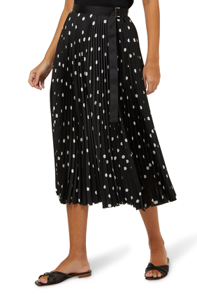 Pleated Polka Dot Midi Skirt