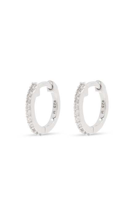 Pavé Huggie Hoop Earrings, Sterling Silver & Glass