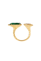 Serpent Boheme 3 Motif Ring, 18k Yellow Gold with Diamonds & Malachite