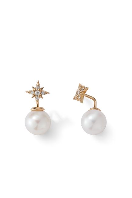Small Diamond Star and Pearl Horizon Earrings
