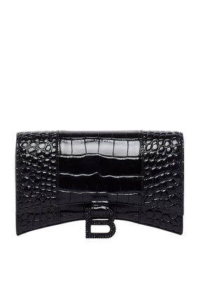 Croc-Embossed Hourglass Wallet With Chain