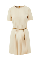 Pleated Dress with Chain Belt