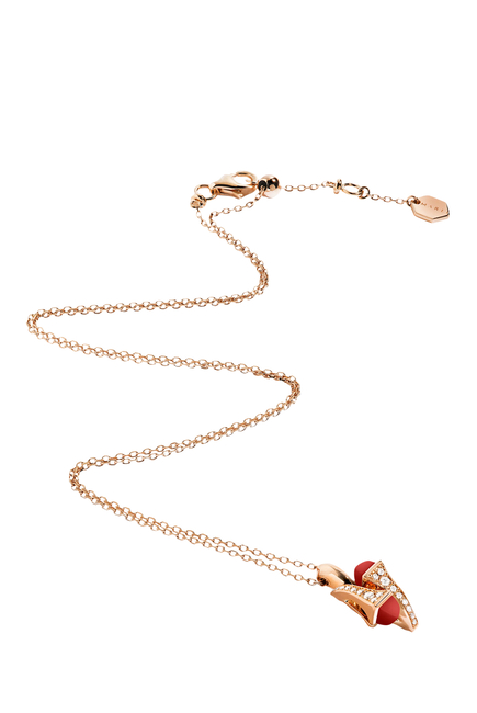 Cleo Huggie Pendant, 18k Pink Gold with Red Coral & Diamond