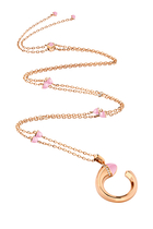 Cleo Venus Midi Long Chain Pendant, 18k Rose Gold, Pink Coral & Diamond