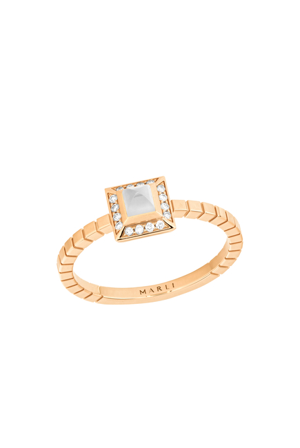 Cleo Lotus Pave Ring, 18k Rose Gold  with Diamonds & White Agate