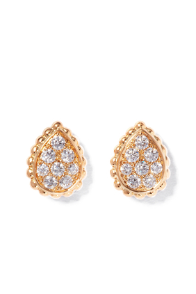 Serpent Bohème XS motif stud earrings, paved with diamonds, in yellow gold