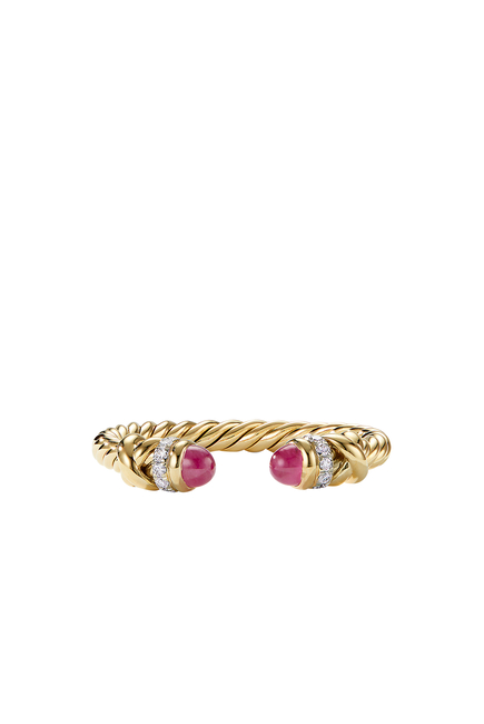 Helena Petite Open Ring, 18K Yellow Gold, Diamond & Ruby