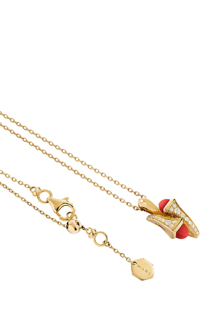 Cleo Huggie Pendant, 18K Yellow Gold with Red Coral & Diamonds