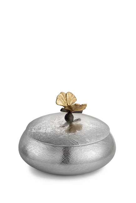 Butterfly Ginkgo Round Trinket Box