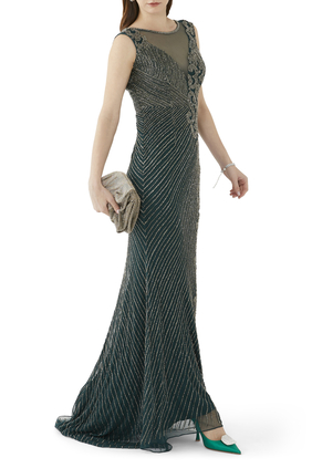 Sleeveless Sequin-Embellished Gown