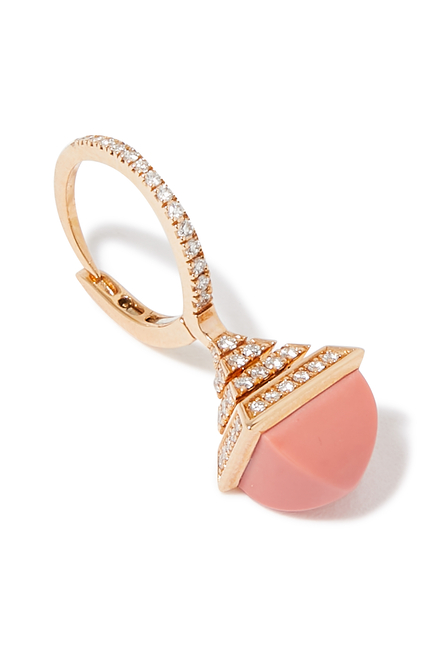 Cleo Mini Rev Drop Earrings, 18k Rose Gold with Pink Coral & Diamonds