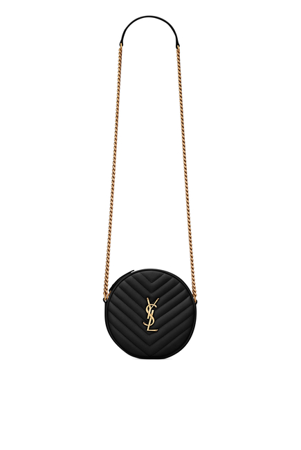 Saint Laurent Vinyle Round Camera Bag In Chevron-Quilted Smooth Leather