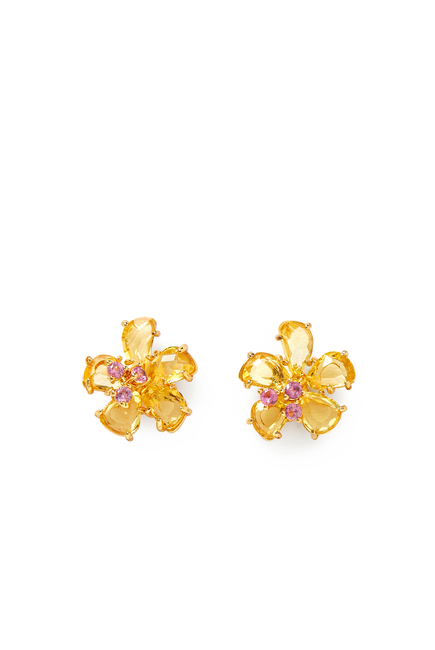 Paradise Flower Studs, Plated Metal & Cubic Zirconia, Glass Stone, Titanium Posts