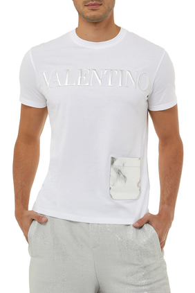 T-Shirt With Metallic Silver Pocket and Valentino Embossed