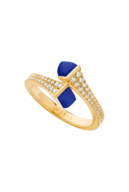 Cleo Slim Ring, 18k Yellow Gold with Lapis Lazuli & Diamonds