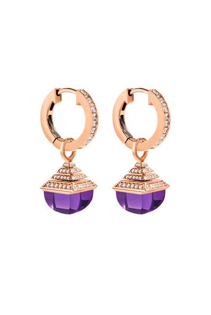 Cleo Midi Rev Drop Earrings, 18k Rose Gold Amethyst & Diamonds