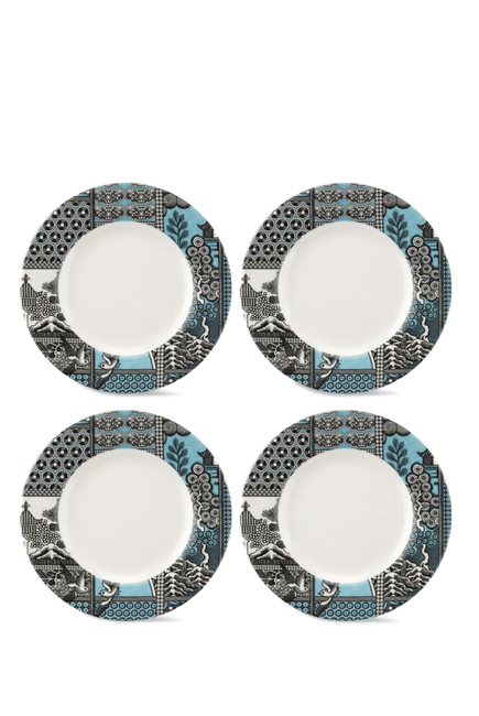 Spode Patchwork Willow Teal Plate, Set of 4